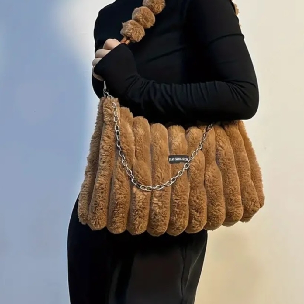Brown Faux Fur Shoulder Bag
